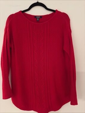 Chaps Women's Bright Red Cable-Front Crewneck Sweater